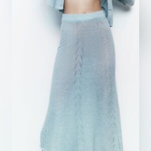 Zara Light Blue Knit Midi Skirt